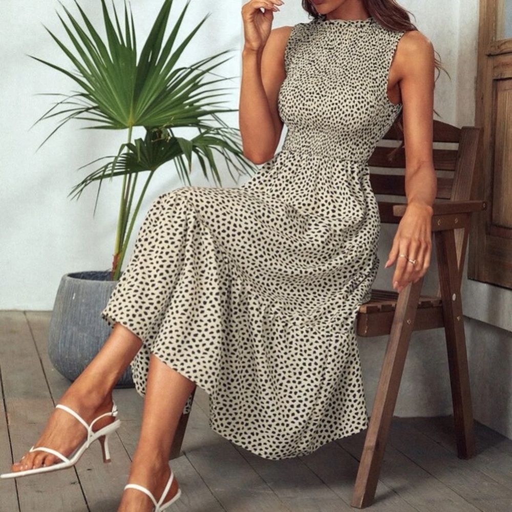 Boho shirred ruffle hem dress